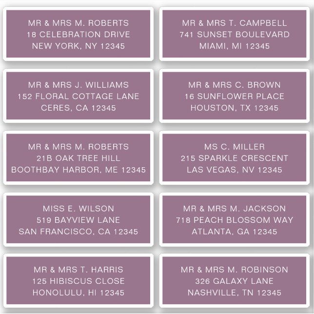 Sticker 10 Nom de l'invité individuel Adresse Mariage de l (Devant)