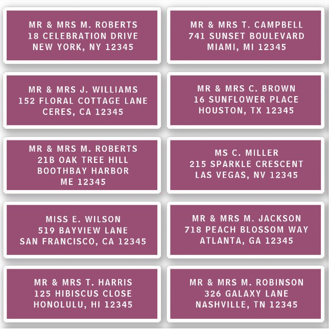 Sticker 10 Nom de l'invité individuel Adresse Mariage de l (Devant)