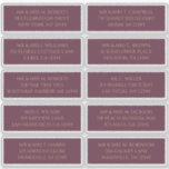 Sticker 10 Nom de l'invité individuel Adresse Plum mystiqu<br><div class="desc">10 Nom de l'invité individuel Adresse Stickers de Mariage Mystique Plum Or dispose de 10 autocollants avec votre nom d'invité individuel et adresse sur chaque autocollant en écriture or sur un arrière - plan de prune. Aussi parfait pour Noël et Cartes de fin de année, invitations de fête, cartes de...</div>
