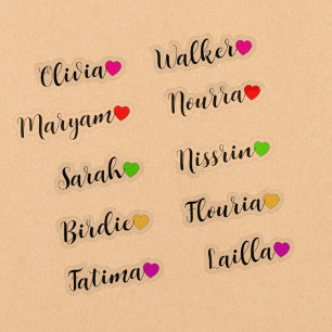 Sticker 10 PC personnalisés étanche - Coeur de nom transpa