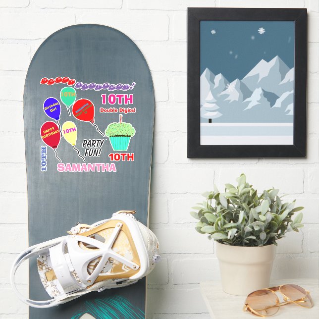 Sticker 10e anniversaire fille Ballons Cupcake Vinyl (Snowboard)