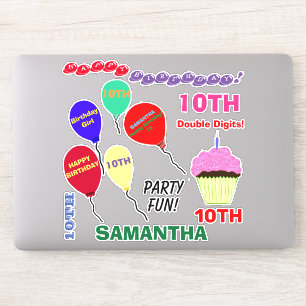 Sticker 10e Cupcake Anniversaire Fille Ballons Vinyl