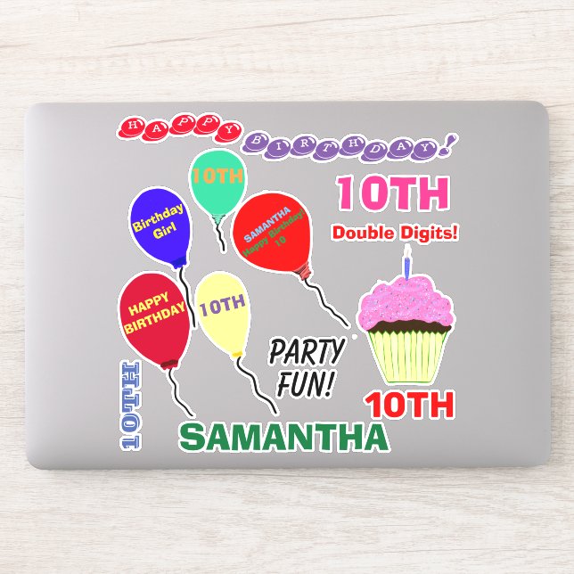 Sticker 10e Cupcake Anniversaire Fille Ballons Vinyl (Ordinateur)