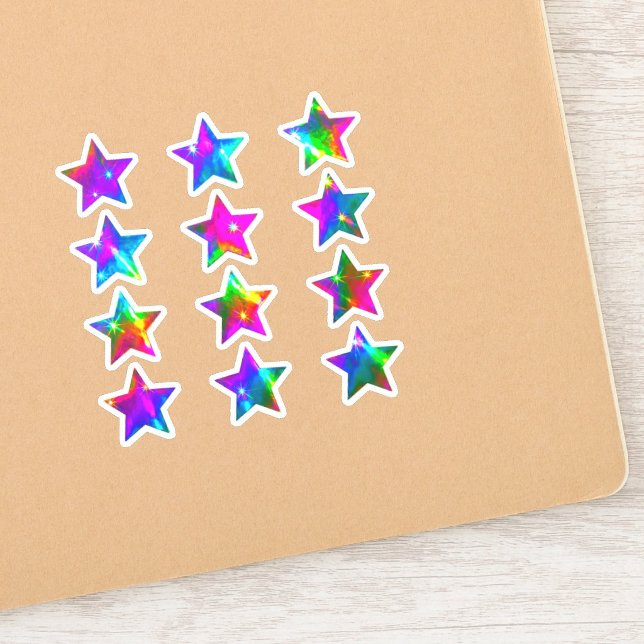 Sticker + 12 Couleurs Esthétiques | Étoile Holographique C (aesthetic colorful holographic star stickers, small shiny kids reward stickers, colorful holographic)