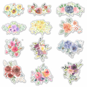 Sticker 12 Fleurs aquarelles