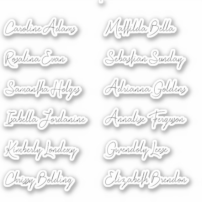 Sticker 12 noms d'invités de mariage Calligraphie Écriture (Devant)