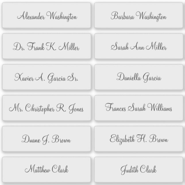 Sticker 12 Noms d'invités de mariage Écriture élégante (Devant)