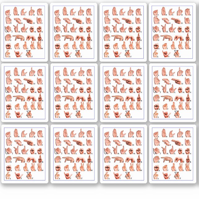 Sticker 12pcs Langue des Signes Américaine Tableau Alphabe (Devant)