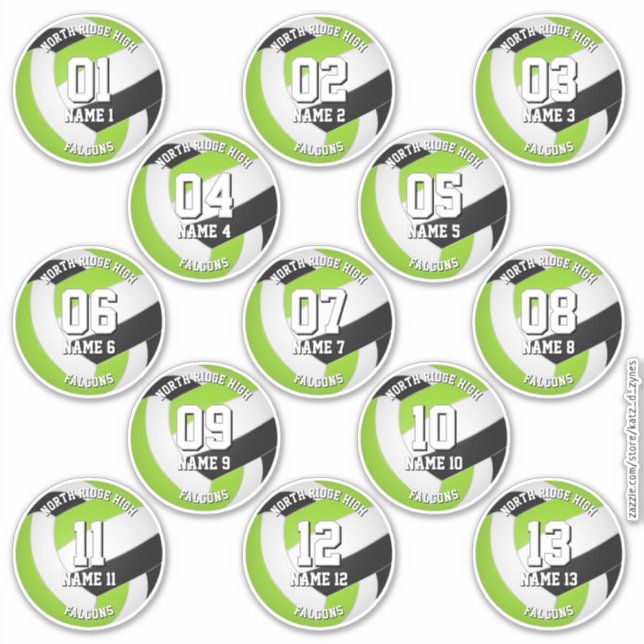 Sticker 13 couleurs d'équipe de volley-ball vert noir des  (Devant)