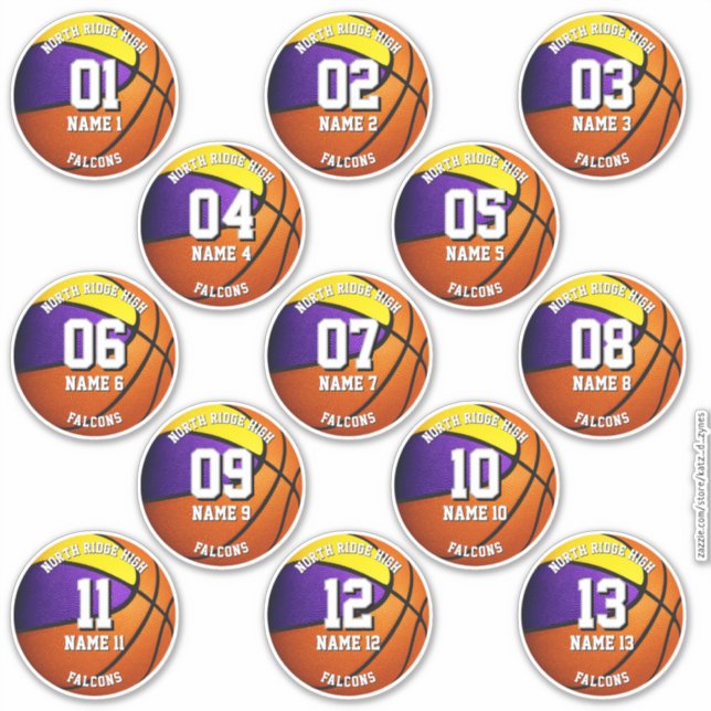 Sticker 13 équipe de sports d'or violet couleurs basketbal (Devant)
