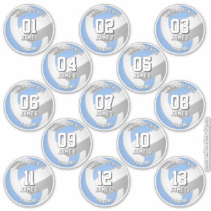 Sticker 13 joueurs de volley-ball bleu clair gris