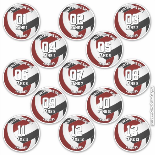 Sticker 13 joueurs de volley-ball marron noir couleurs (Devant)