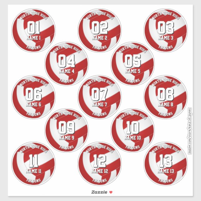 Sticker 13 joueurs de volley-ball rouge blanc (Feuille)