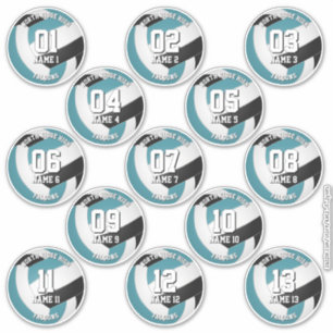 Sticker 13 joueurs de volley-ball turquoise noir couleurs