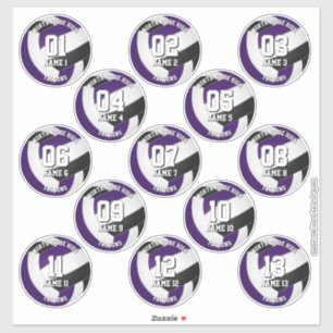 Sticker 13 joueurs de volley-ball violet noir couleurs