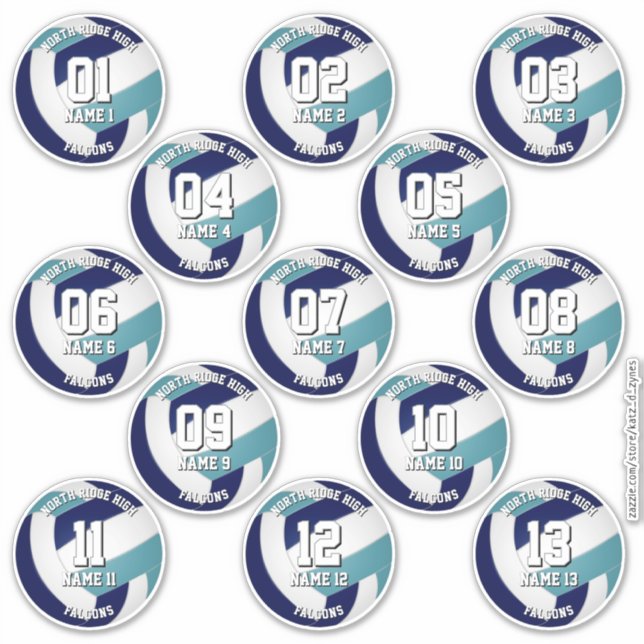 Sticker 13 kids teens navy teal volleyball club colors (Devant)