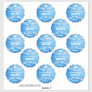 Sticker 13 noms de joueurs personnalisés bleu softballs
