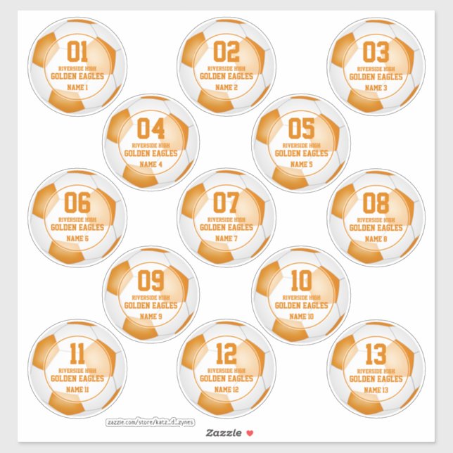Sticker 13 pc set orange blanc équipe couleurs son footbal (Feuille)