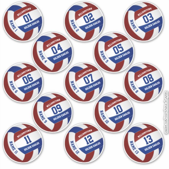 Sticker 13 pièces joueurs nom marron bleu volleyball (Devant)
