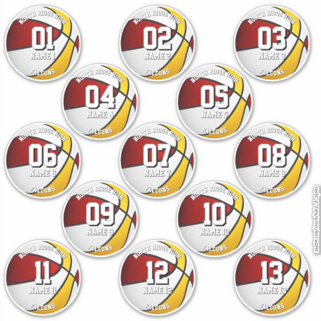 Sticker 13 red gold basketball player water bottle labels (Devant)