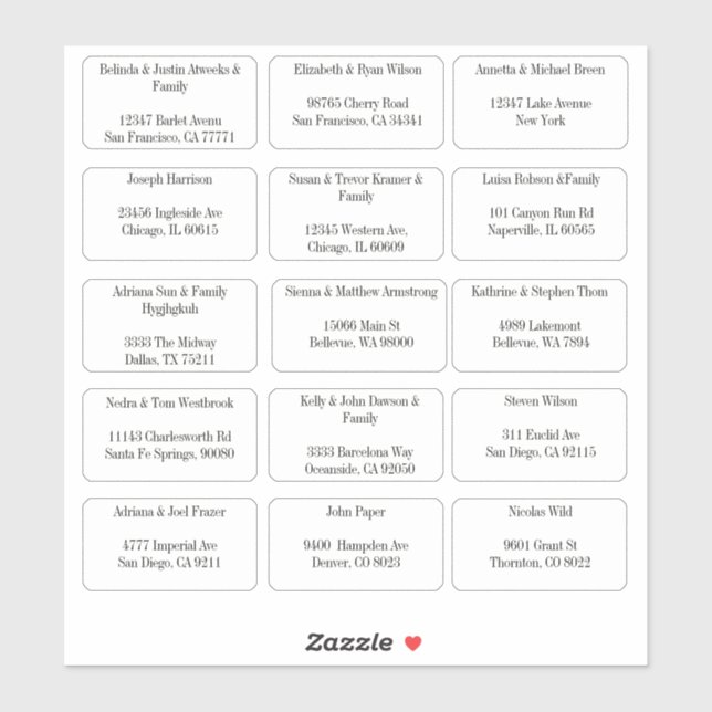 Sticker 15 adresses de nom d'invité individuel simple (Feuille)