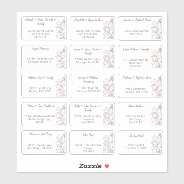Sticker 15 Mariage individuel Nom du client Adresse Sticke (Feuille)