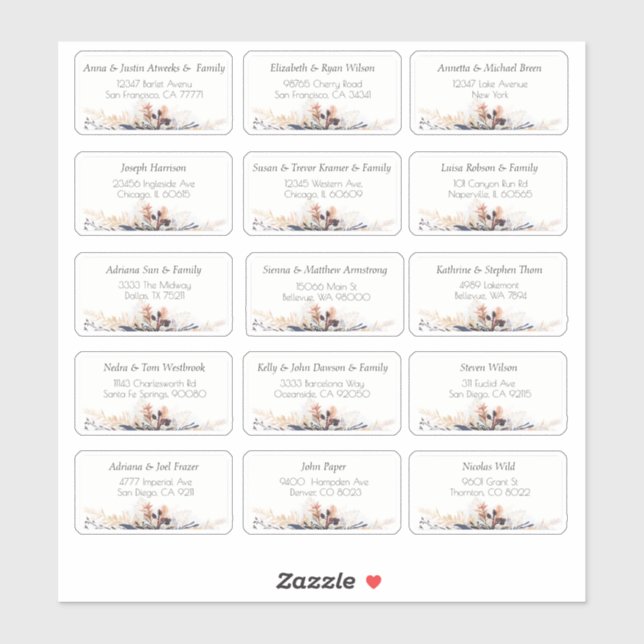 Sticker 15 Simple Mariage individuel Nom du client Adresse (Feuille)