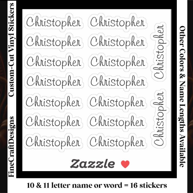Sticker 16 Custom Modern 10/11 Letters Name Word Black (Créateur téléchargé)
