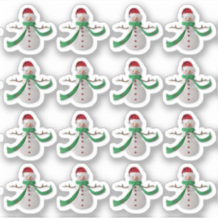 Sticker 16 x Christmas Snowman Green Red, effet 3D, K-Cut