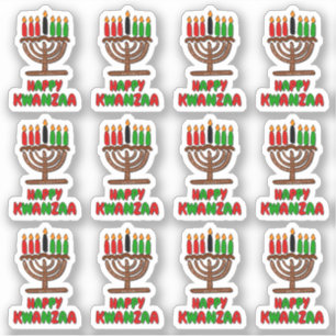 Sticker 16 x Joyeux Kwanzaa Rouge Jaune Vert Bougies