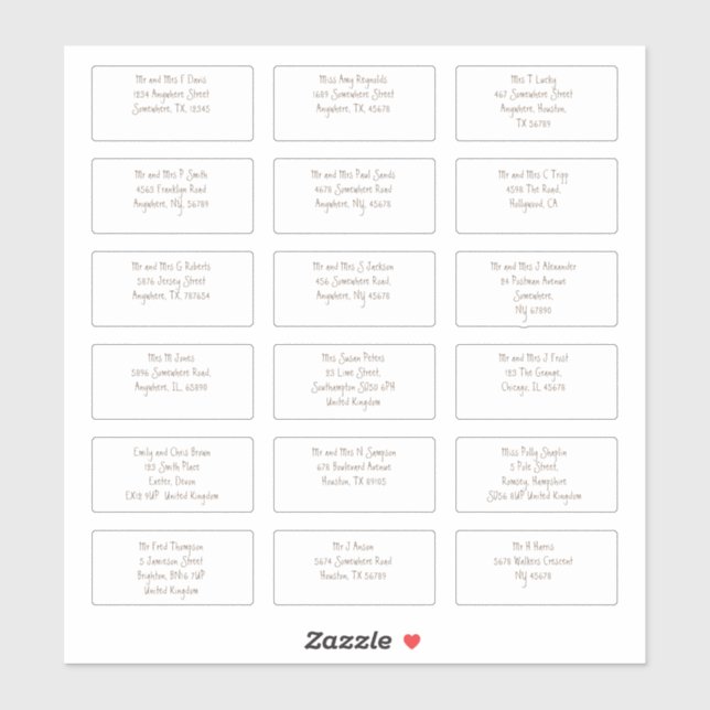 Sticker 18 Adresses Individuelles de Nom d'Invité Modernes (Feuille)