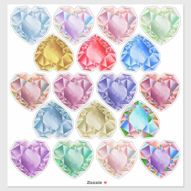 Sticker 18 Aquarelle Coeur Gemstones mignonne Colorful Fun (Feuille)