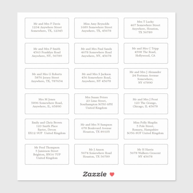 Sticker 18 Mariage individuel Nom d'hôte Adresses (Feuille)