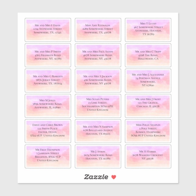 Sticker 18 Nom du client Adresse Pink Lilac Aquarelles (Feuille)