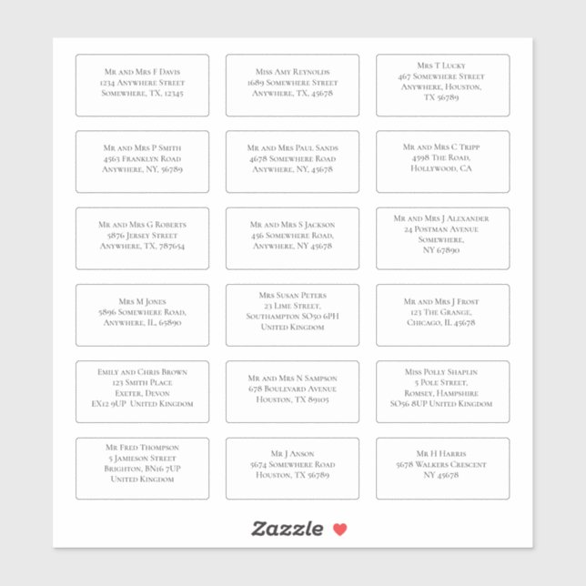 Sticker 18 Nom du client Mariage individuel Adresse Serif (Feuille)