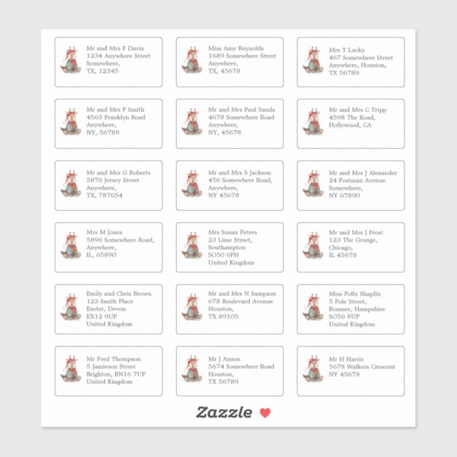 Sticker 18 Nom du récipiendaire Adresse Reindeer Christmas (Feuille)