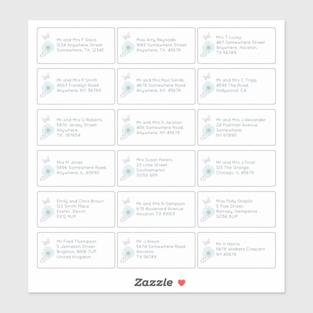 Sticker 18 Nom individuel Adresse Mariage Invité Floral (Feuille)