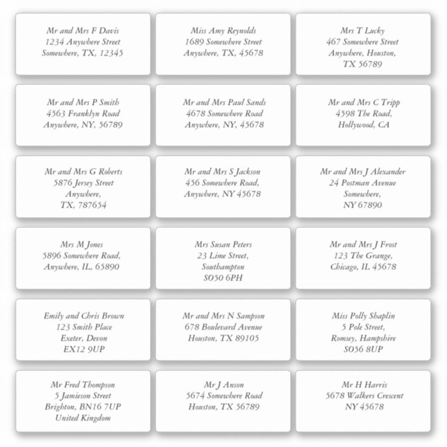 Sticker 18 Nom individuel Adresse Mariage Invité Italique (Devant)