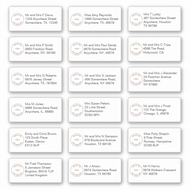 Sticker 18 noms de destinataires différents adresses logo  (Devant)