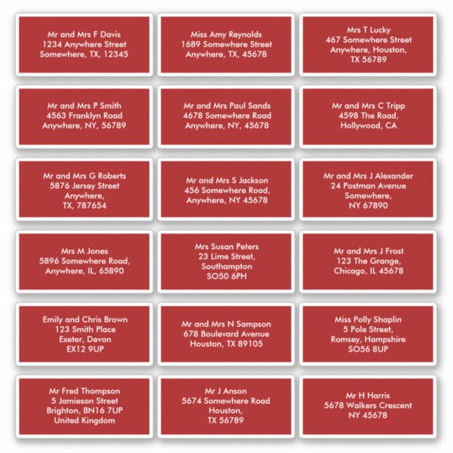 Sticker 18 Noms De Destinataires Individuels Adresses Roug (Devant)