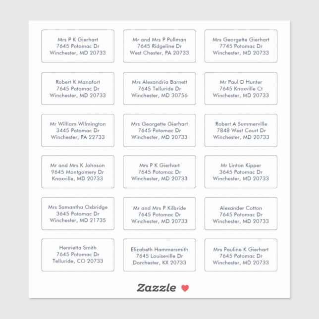 Sticker 18 Noms des invités de mariage Adresses (Feuille)