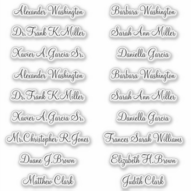 Sticker 18 Noms des invités de mariage Écriture élégante (Devant)
