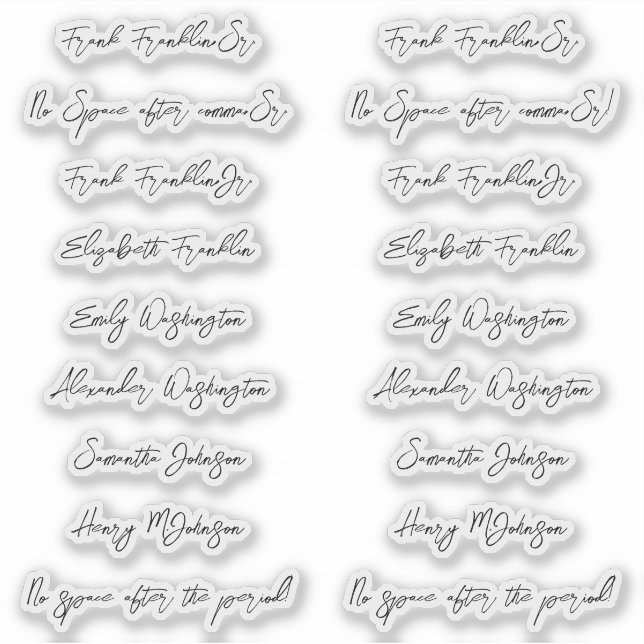 Sticker 18 Noms d'invités Style d'écriture manuscrite Scri (Devant)