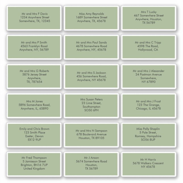 Sticker 18 Noms Individuels Adresses Sage Green (Devant)