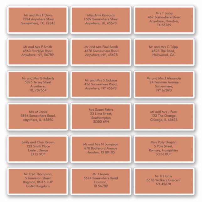 Sticker 18 Noms Individuels Adresses Terracotta (Devant)