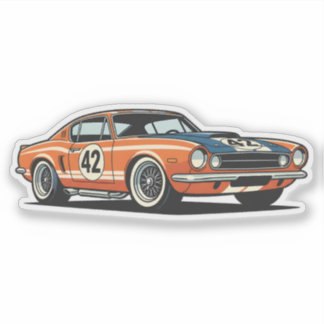 Sticker 1960s Retro Race Car Cartoon Illustration