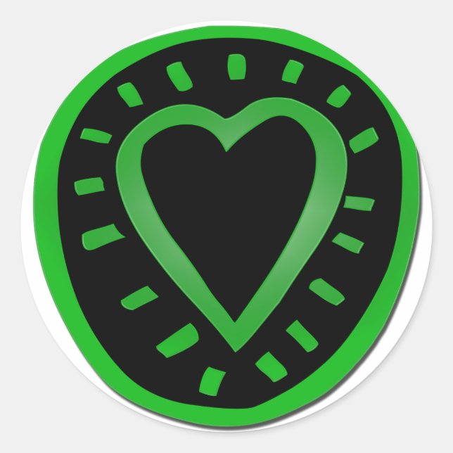 Sticker 1 rond Coeur vert et noir (Devant)