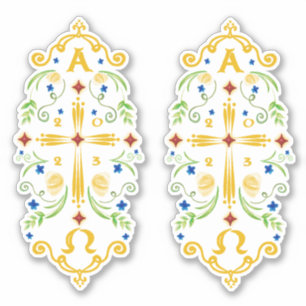 Sticker 2023 Paschal Candle Blue Flowers