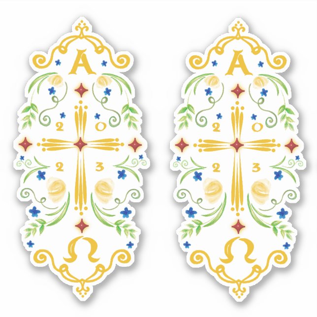 Sticker 2023 Paschal Candle Blue Flowers (Devant)