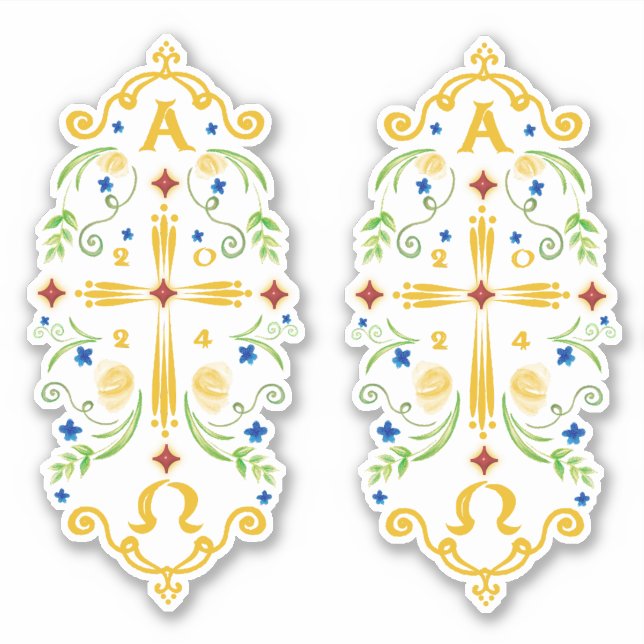 Sticker 2024 Paschal Candle Blue Flowers (Devant)